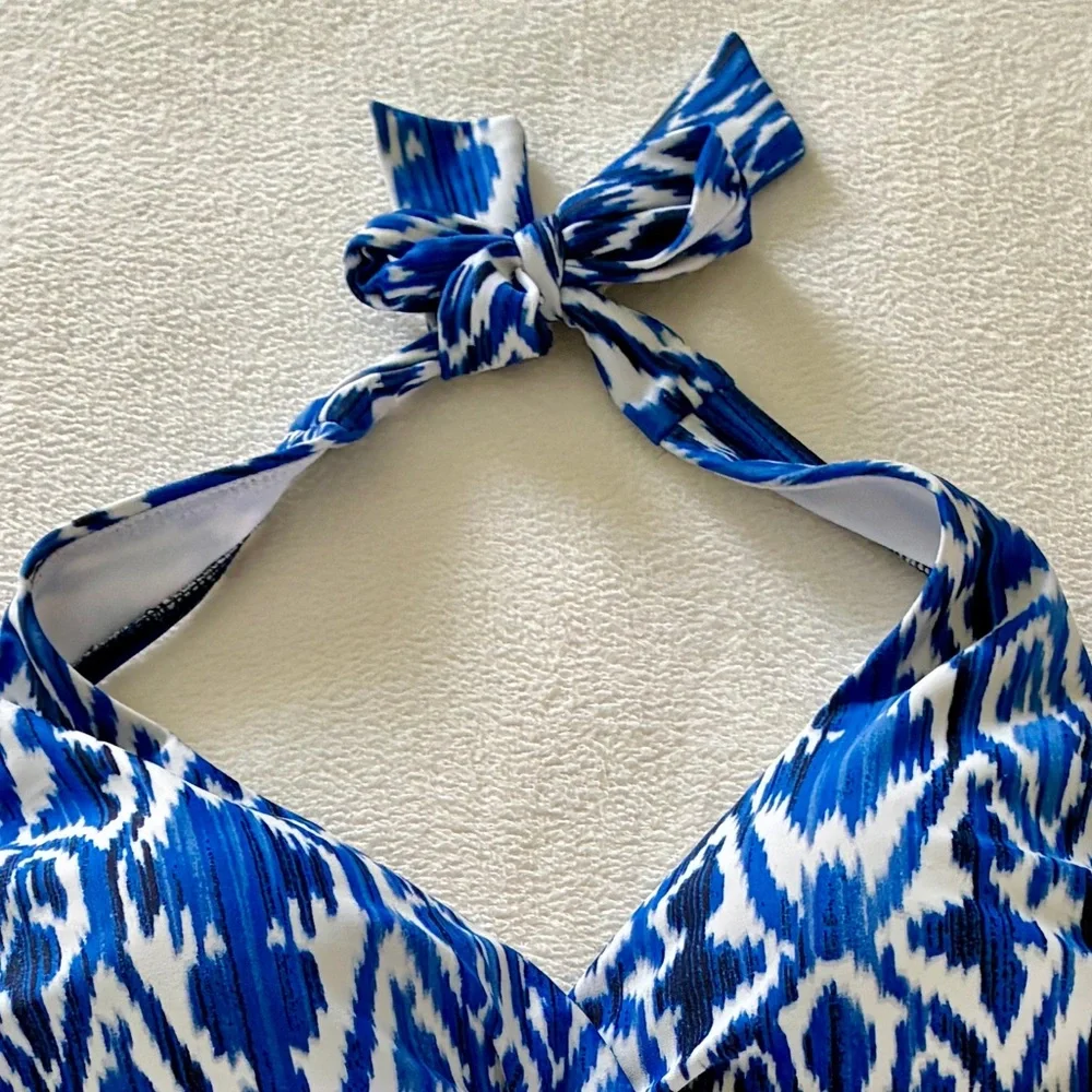 Lauren Ralph Lauren Tankini Top 6 Blue Ikat Ruched Swim Top Coastal Cruise Wear